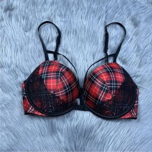 Victorias Secret Very Sexy Push Up Bra Red Black Holiday Plaid Size 32D